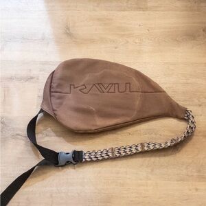 KAVU Rope Sling Bag Canvas Tan Green Lining Crossbody